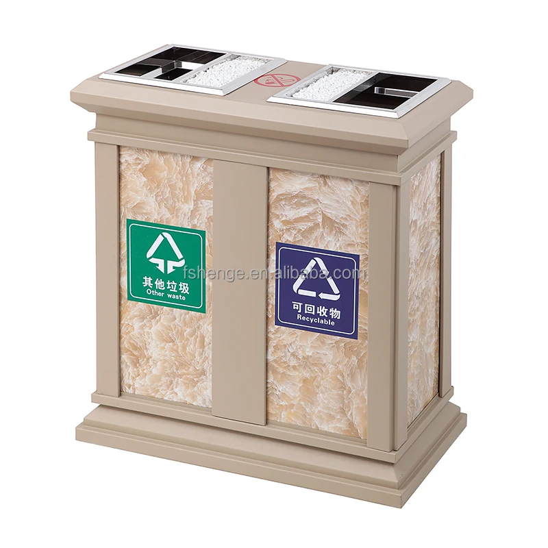 50l 20 Gallon Street Park Metal Wood Public Recycling Bins / Camping Commercial Trash Can Outdoor 3 Bin