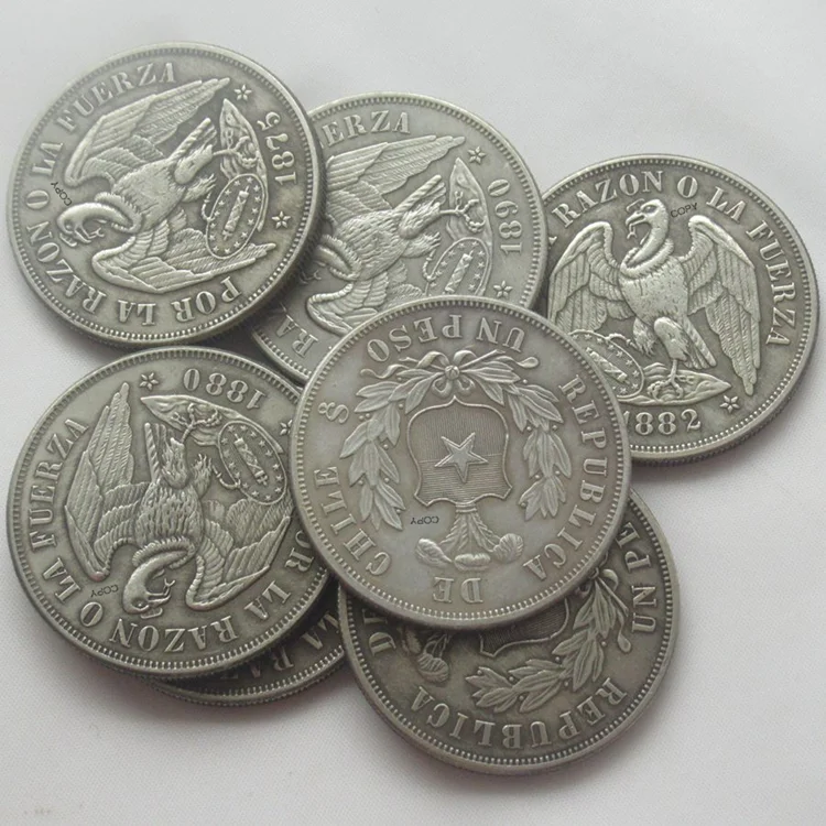 Reproduction Chile 1 Peso 1875 - 1891 7pcs Optional Silver Plated Decorative Commemorative Coins