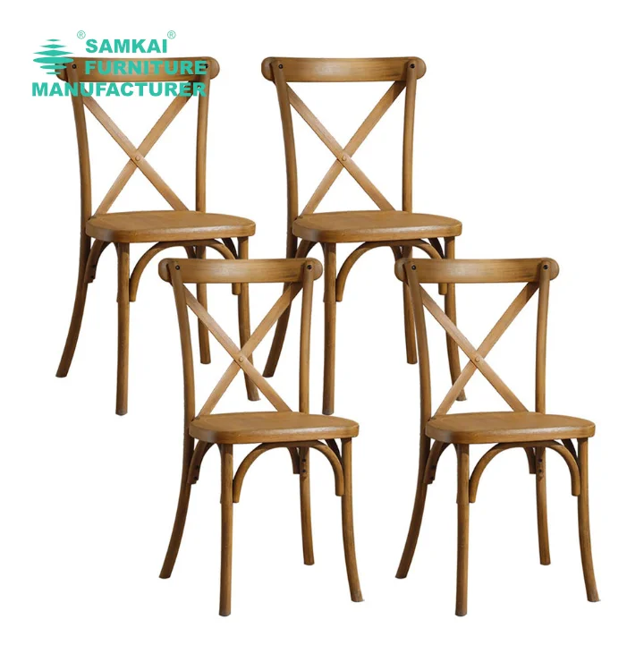 SK-YHY-D001 Stackable Oak Wood Cross Back Chair Elegant Design For Weddings Banquets Events Wholesale USA Durable Seating