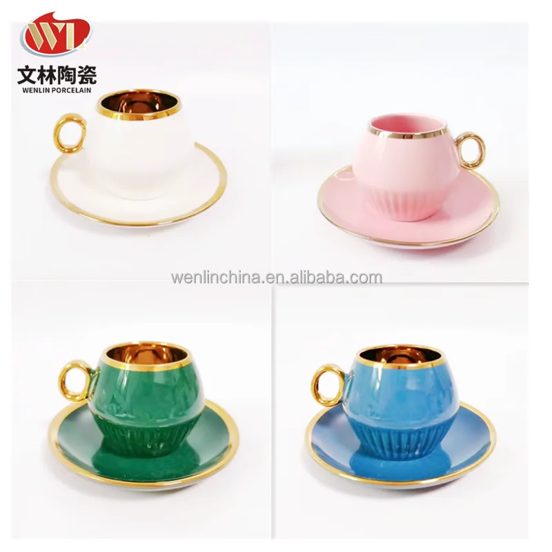 Wenlin ceramic bone china nice coffee cup saucer set 90ml 180ml gift box wholesale factory price support customized