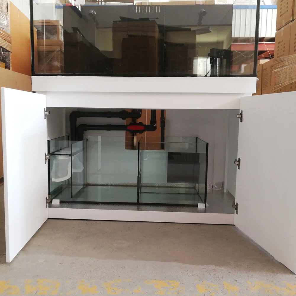 
Custom Built High Quality New Design Glass and Wood Stand Reef Saltwater Rimless Aquarium Tank Marine World with Sump & Plumbing 