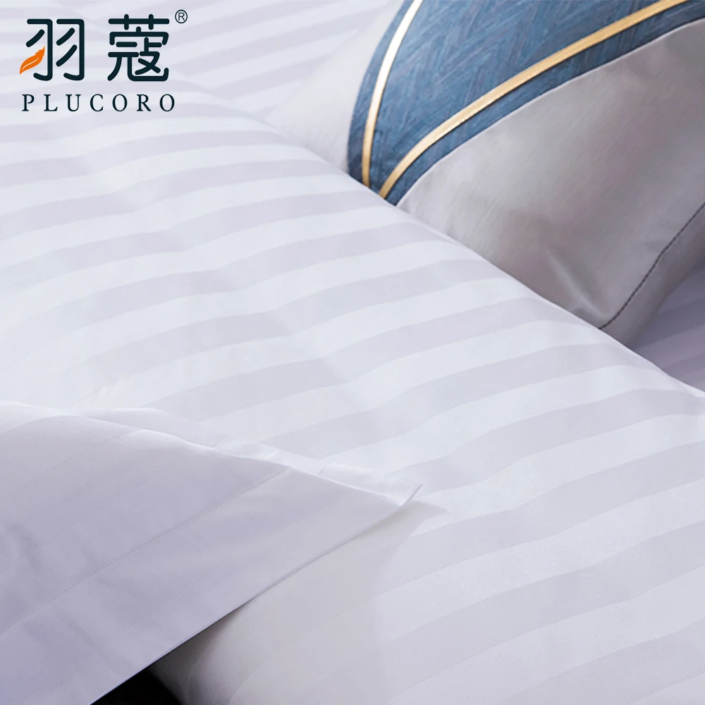 3cm Stripe Hotel Linen Set 100% Cotton 300T Hotel Bed Linen Sheets Stripes Wholesale