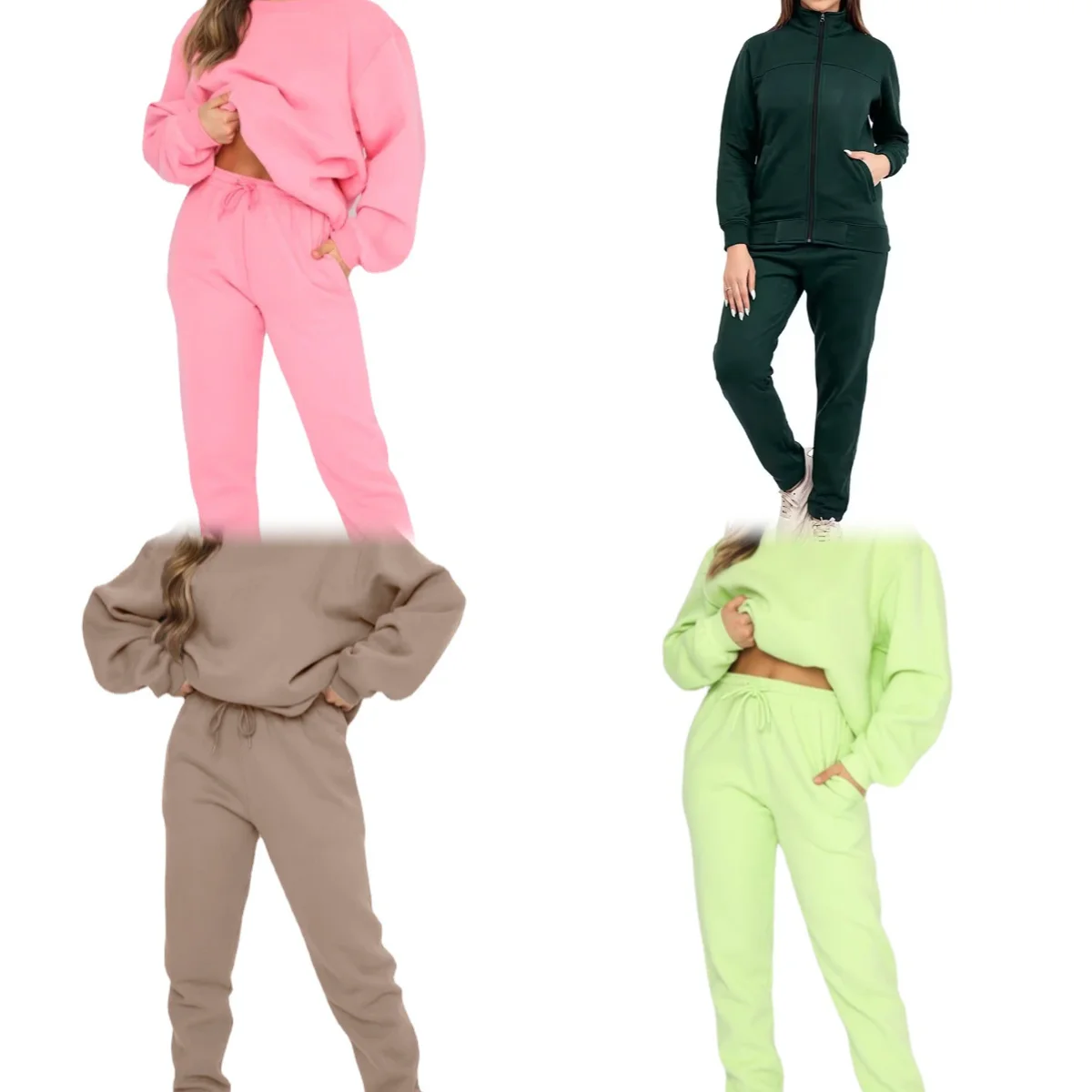 2024 Custom Logo Womens Spring Must Have Fleece 2 Piece Cargo Sweatpants And Hoodies Sets Fleece Tracksuit Women