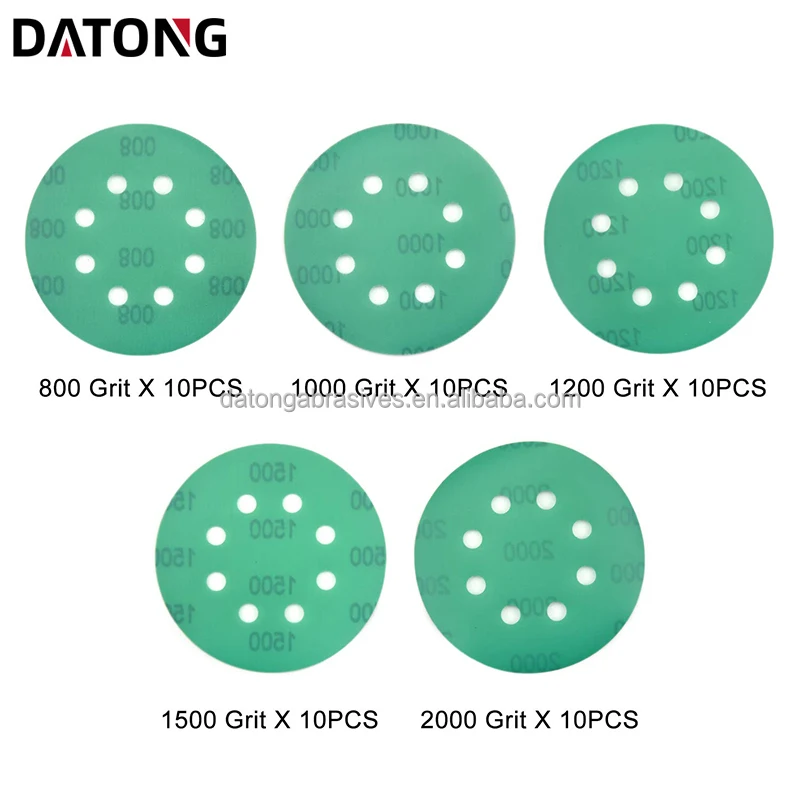 Datong High quality abrasives sand paper 5 inch 125mm Grit 100 8holes Round Ceramic green Sanding Disc For Metal and