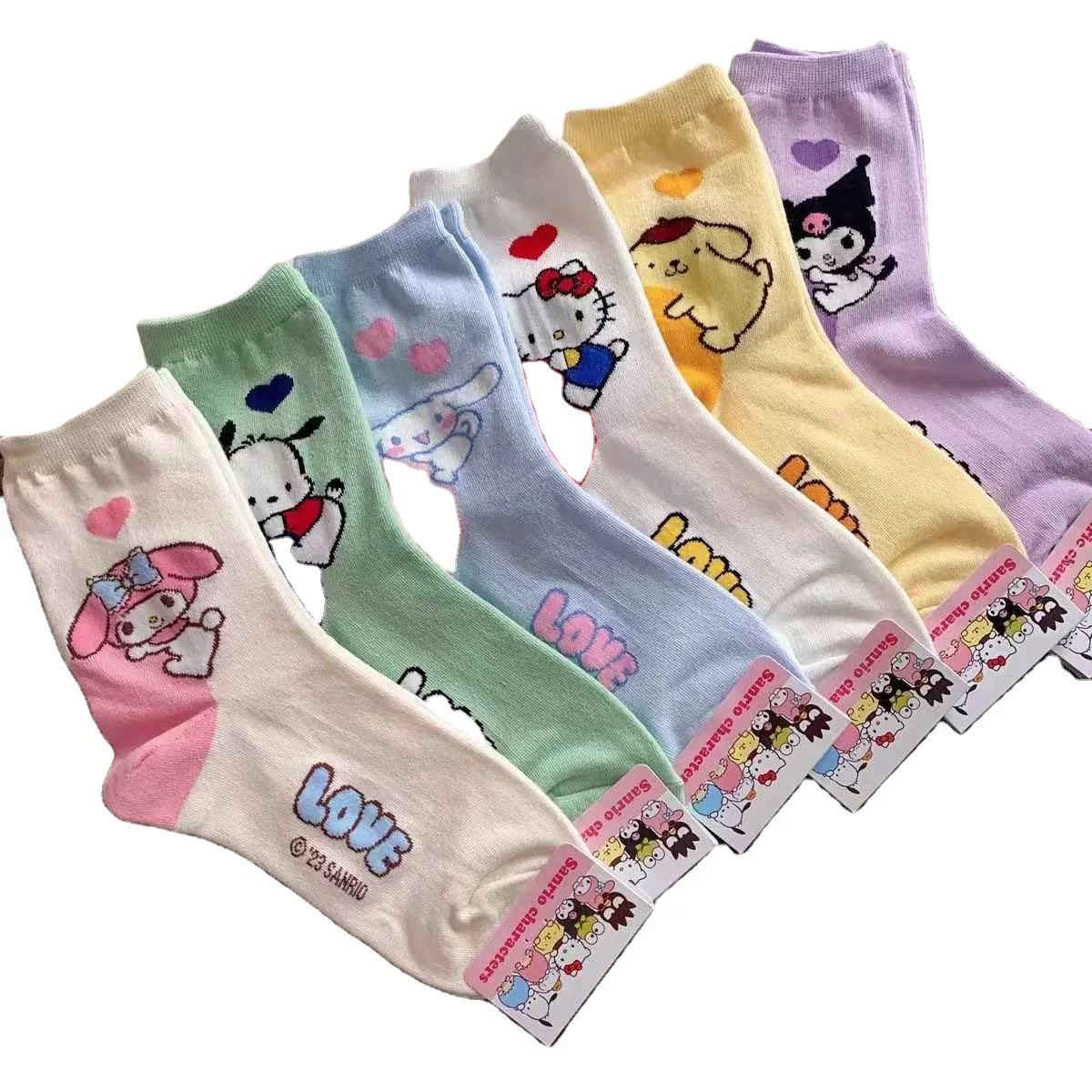 Wholesale Spring and Summer Women Socks Cartoon Sanrioed Stocking Stocks Cotton Medium Socks