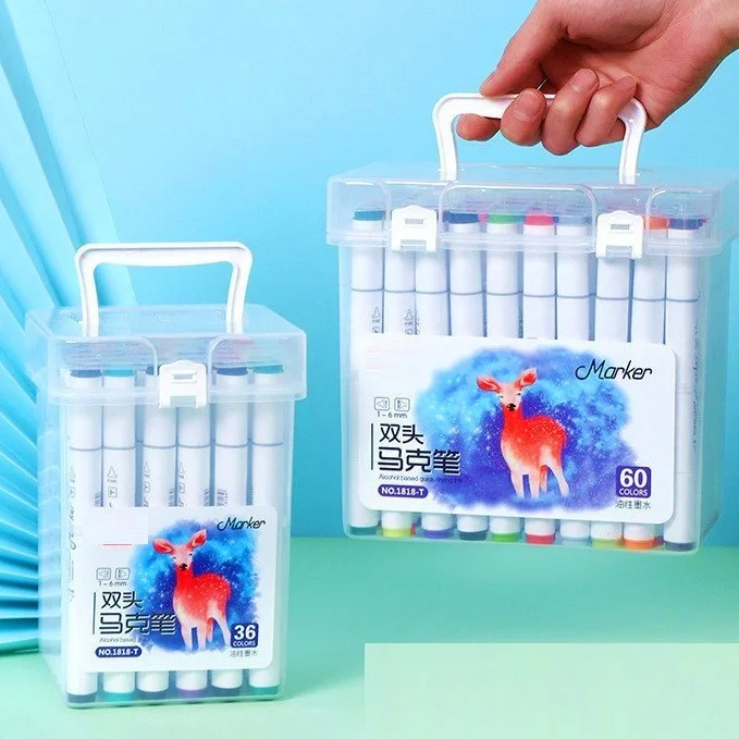 New 24 Colors Dual Tip Watercolor Marker Pens Plastic Barrel Package for Student Art Drawing