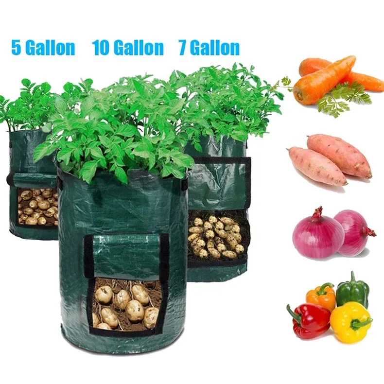 3/5/7/10 Gallons Outdoor Garden Pots Pe Potato Planting Bag with Handle Thickened Vegetable Onion Plant Reusable Grow Bags