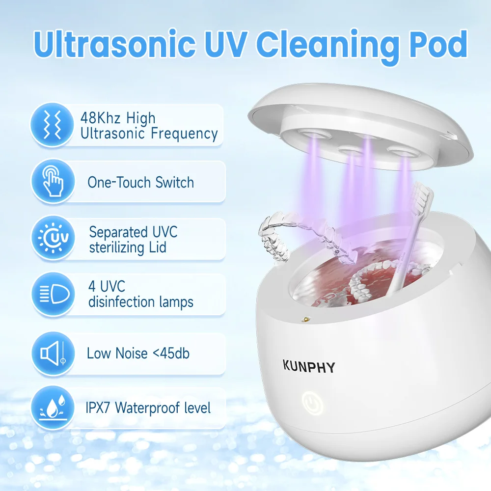 OEM Dental Ultrasonic UV Cleaning Machine with 200ml Stainless Tank Household Dental Pod Ultrasonic Cleaner for Conductor design