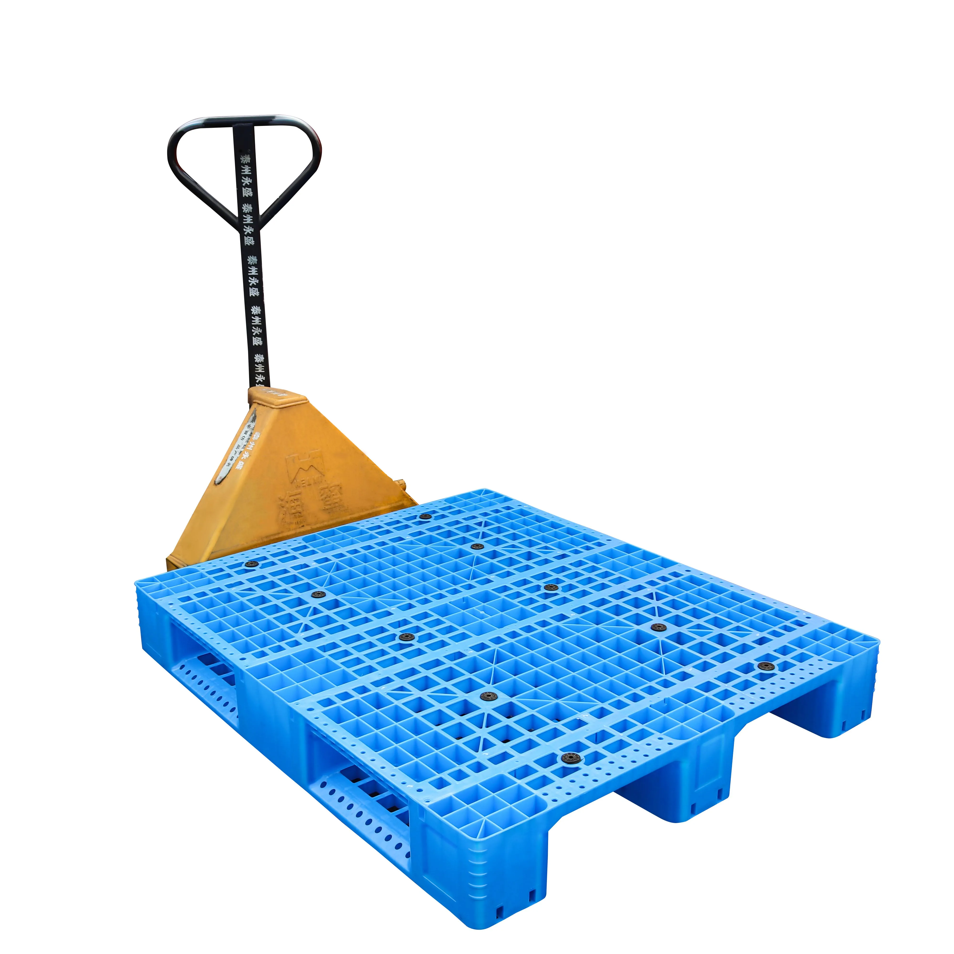 Red color single faced plastic pallet 1.00m x 1.20m that could work in racking system