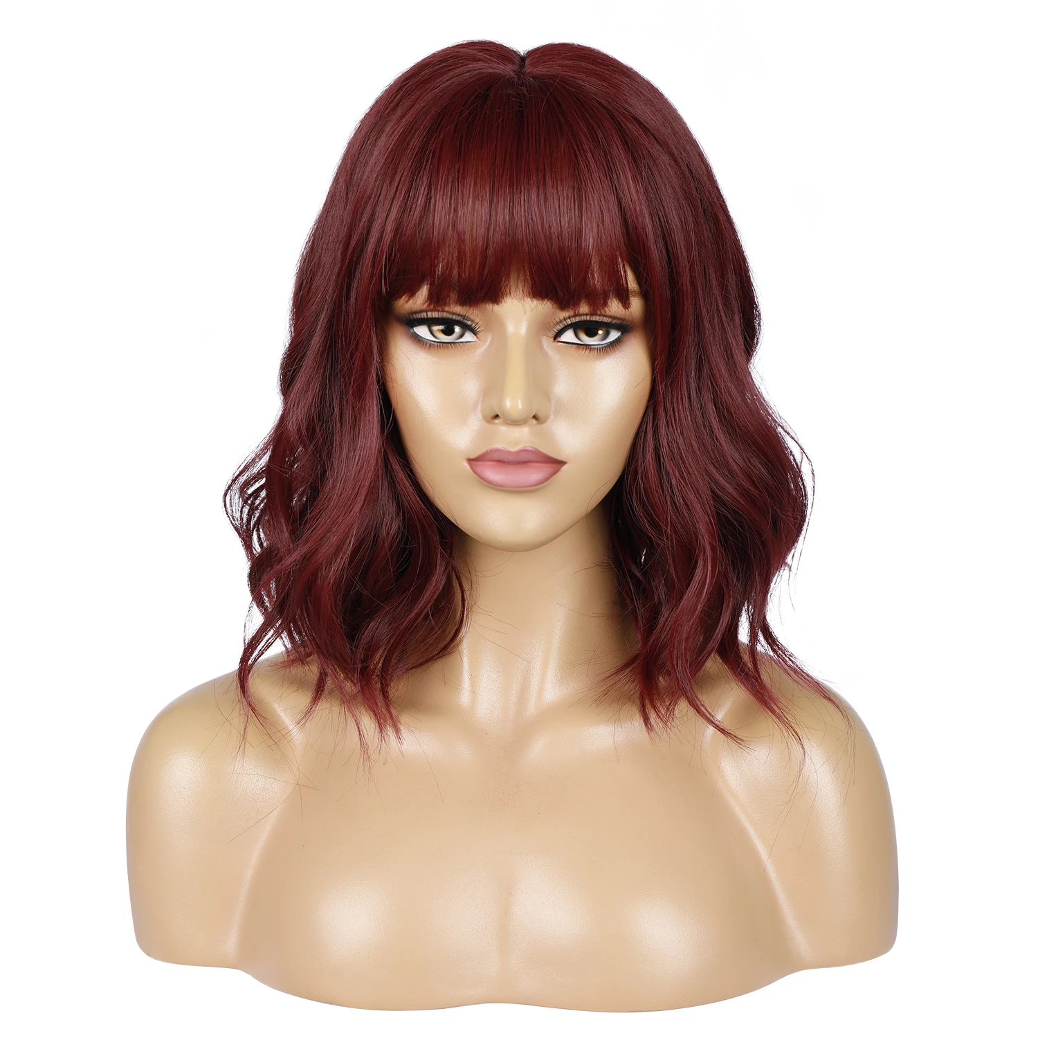 Manufacturers Spot Wholesale Amazon Europe and America Medium and Long Curly Hair Wine Red Wig Hair Set With Mechanism Rose Net