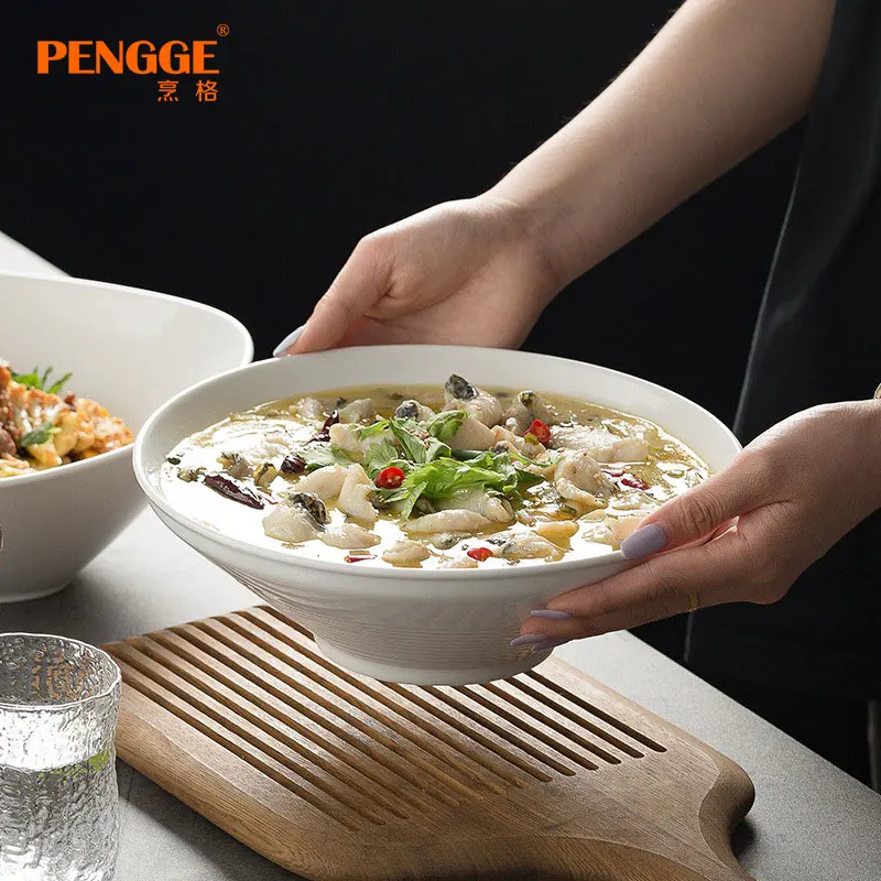 High-End Ceramic Salad Soup Bowl Slanted Mouth Design Customizable Set for Home Hotel Party Tableware Sustainable Feature