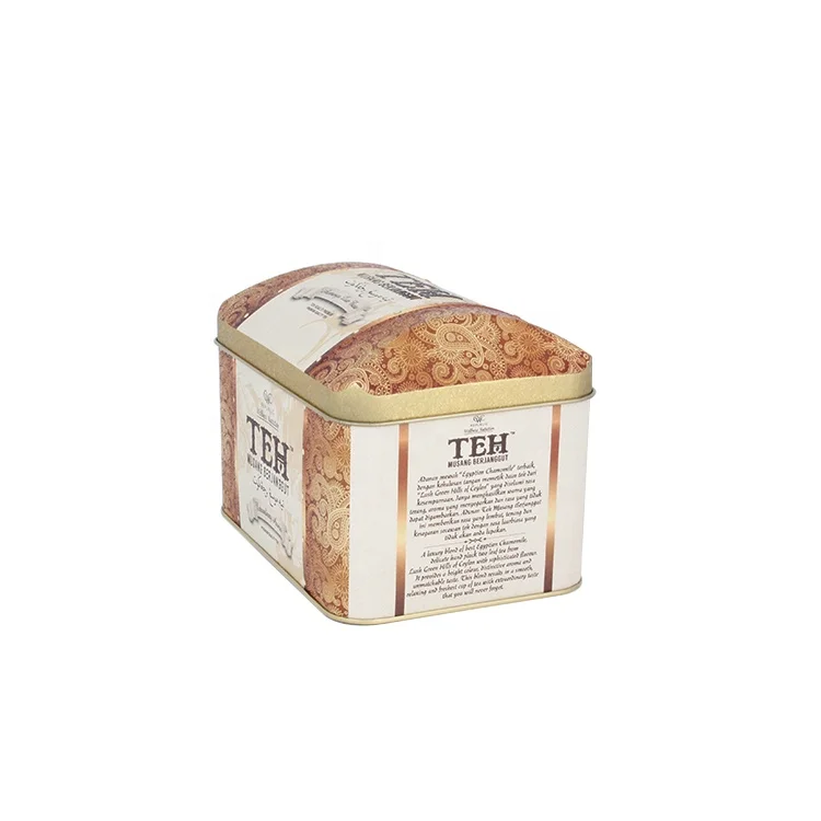 Unique Style Tea Parcel Storage Metal Tin Box With Arched Lid Custom Tea Storage Metal Tin Can With Hinged Lid Tea Tin Caddy