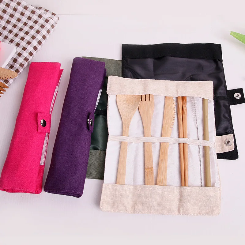 Eco Friendly Bamboo Tableware Travel Utensils Reusable Set Baby Tableware Set Bamboo Cutlery With Case And Gift Box
