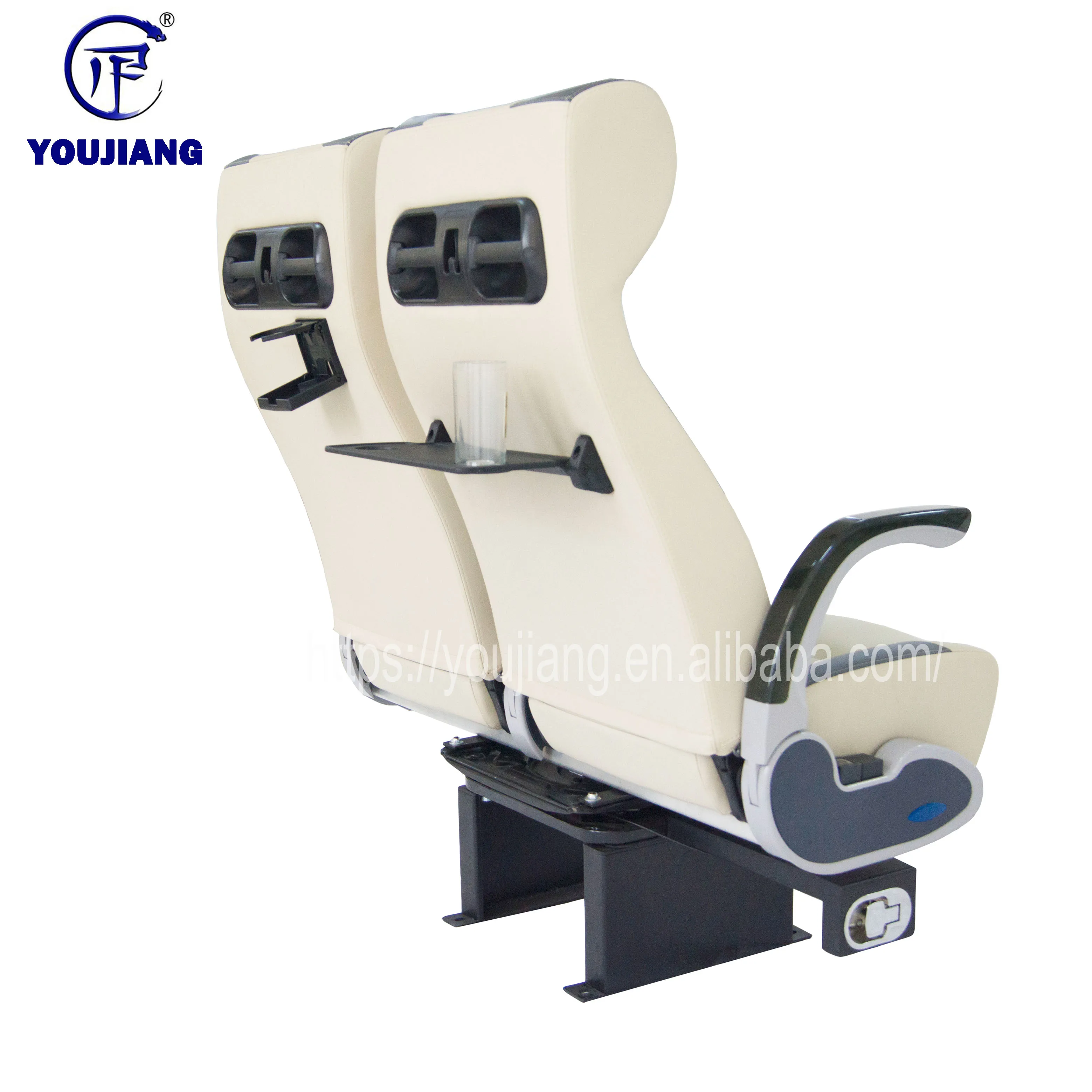 Double Rotating luxury leather train passenger seat with cup holder