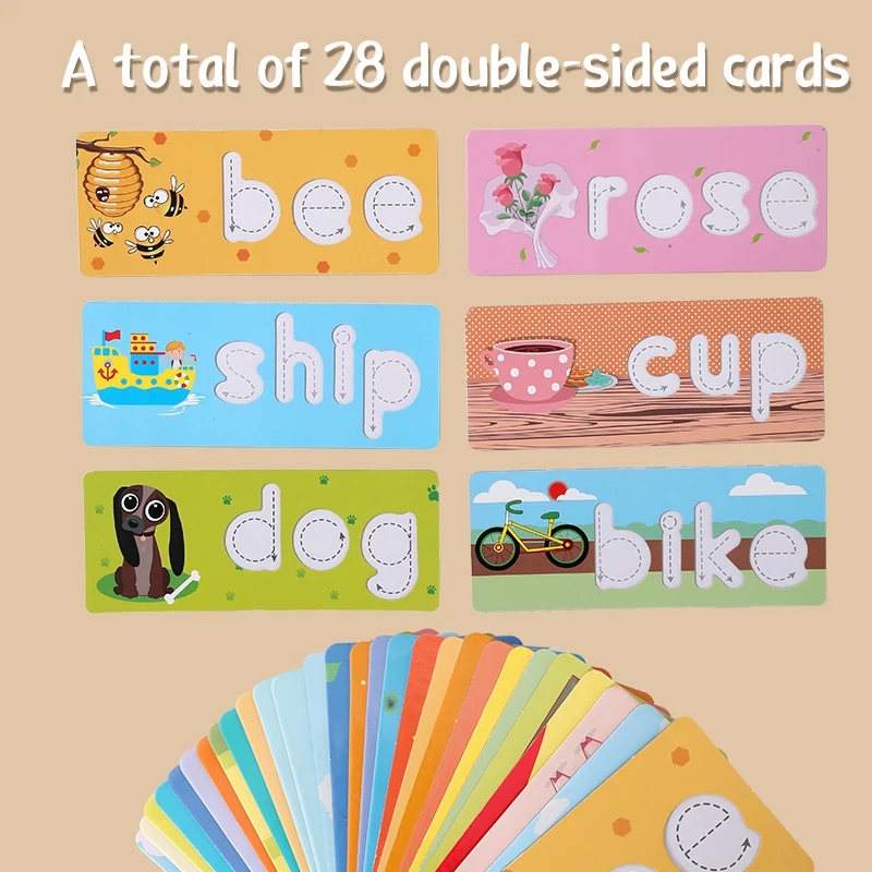 
Wooden spelling word game for children 26 English letters early education cognitive spelling practice picture puzzle teaching 