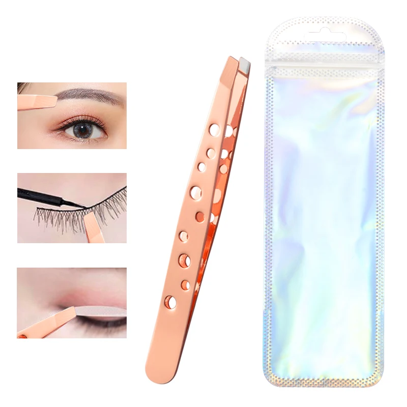 Eyebrow Extension Tweezers Rose Gold Stainless Steel Eyebrow Hair Removal Beauty Slanted Plucker Tweezers