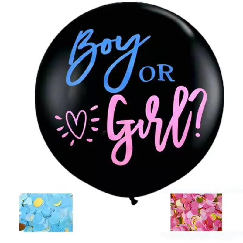 Gender Reveal Party Supplies Set with Pink and Blue Confetti Packs for Boy or Girl 36 inch Large Black Balloon