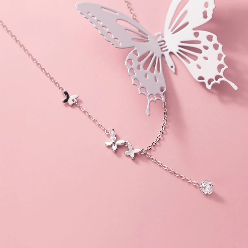 Light Luxury 925 Sterling Silver Tassel Butterfly Pendant Choker Necklace For Women Party Trendy Temperament Fine Jewelry