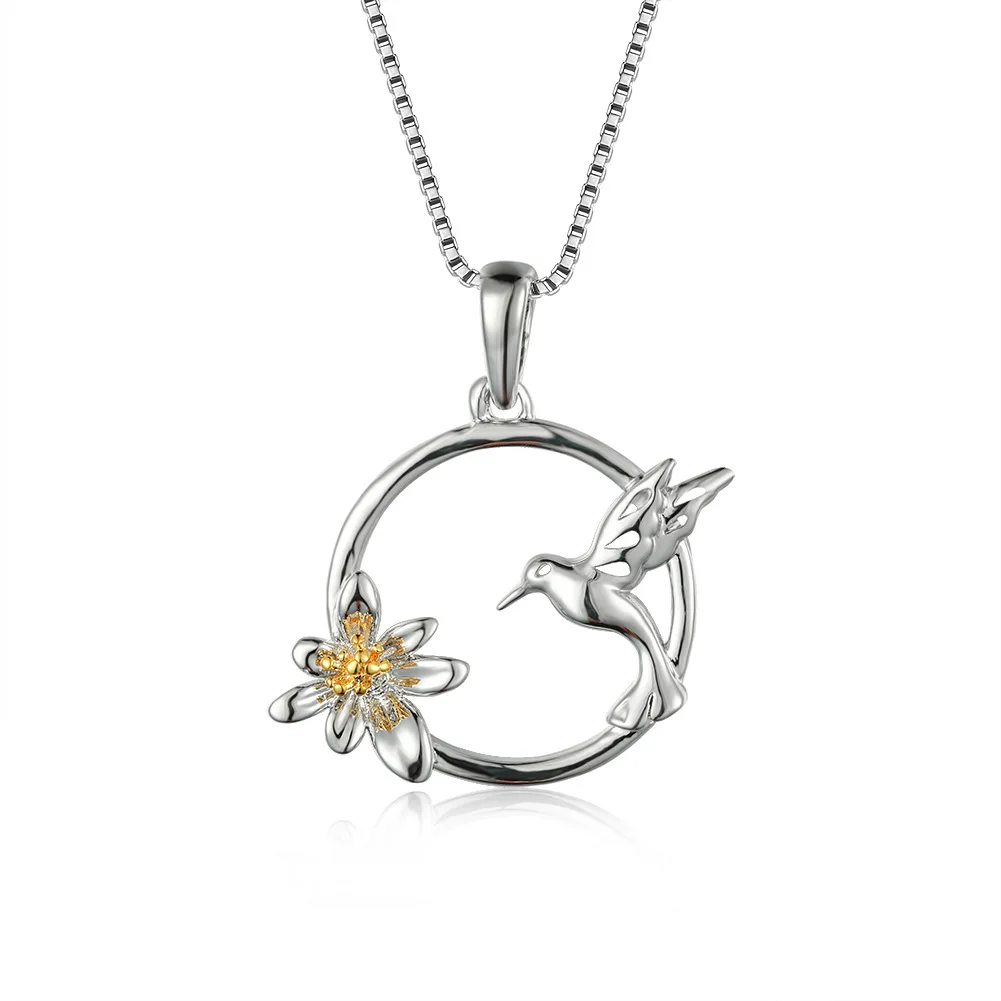 
Hot sale hummingbird white gold necklace women fashion flower pendant clavicle chain 