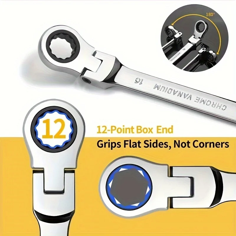 Single Flex Head Ratcheting Wrench Set- Metric Ratchet Combination Wrenches CrV Gear Spanner Set Car Key Wrench Repair Tool Set