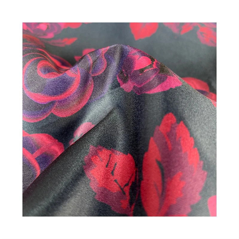 custom digital printed rose patterns polyester heavy satin top chiffon fabric for garment