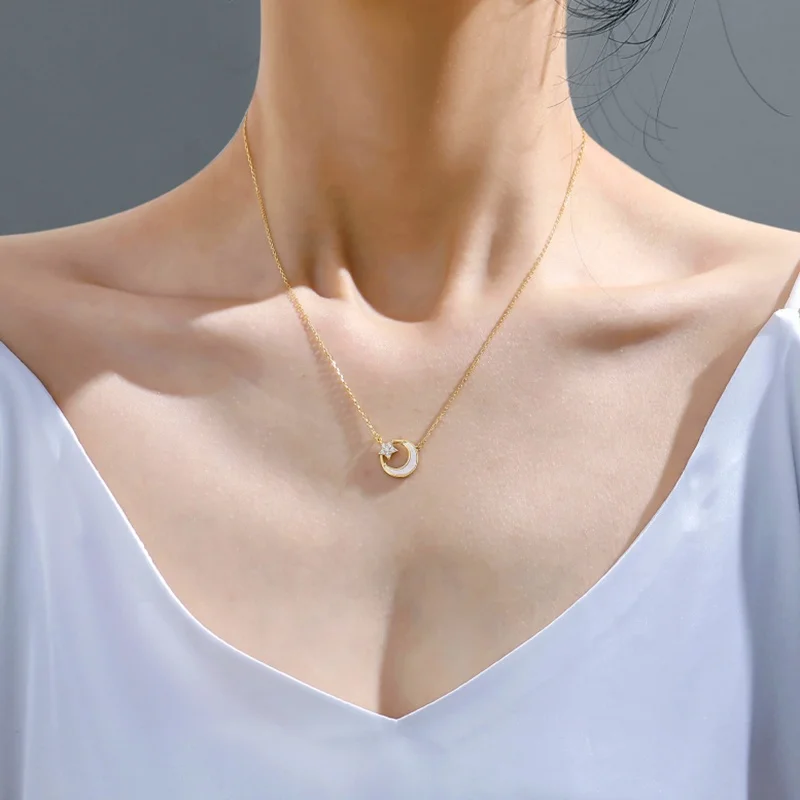 14K 18K 22K Gold Plated YINSAKI 925 Silver Shellfish Coin Pendant White Fritillary Star Moon Necklace