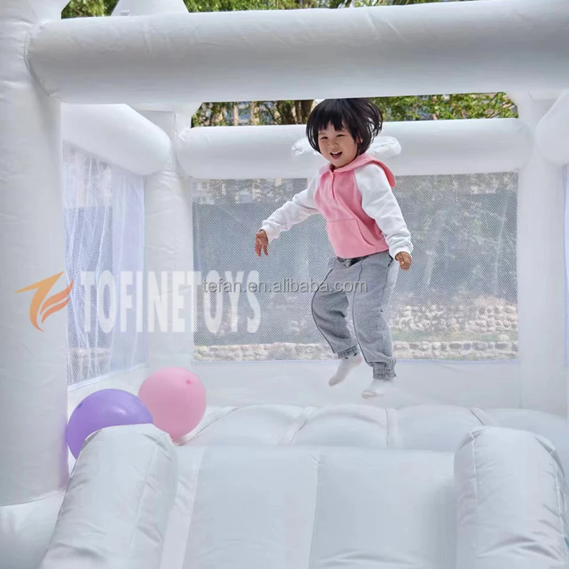 Factory OEM and ODM  Indoor Inflatable Bouncer White Bounce House with  Pastel Colors for Kids