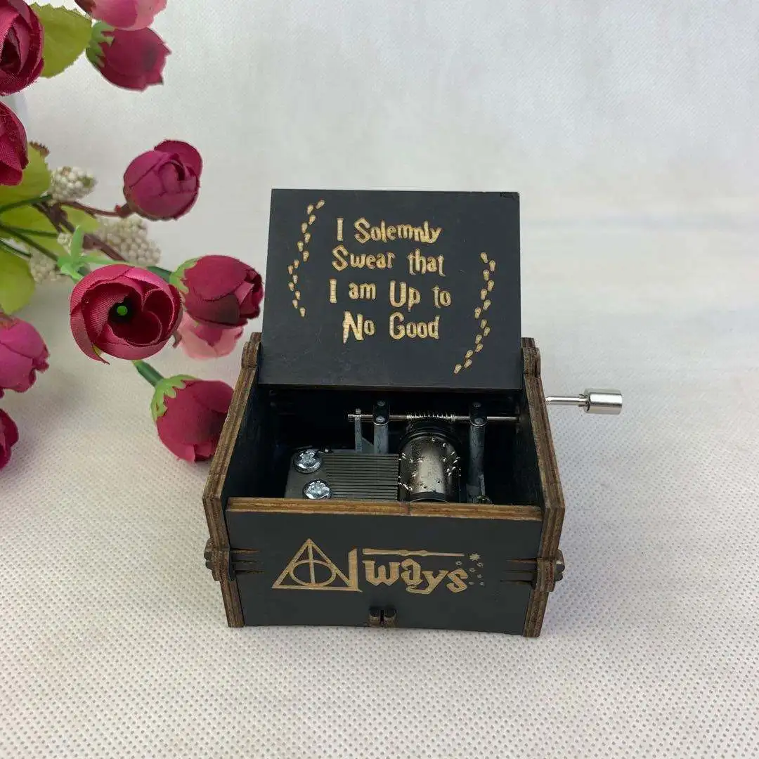 Wholesale Multiple Designs Melody Hand Crank Music Box Laser Engraved Anime Sailor Moon Demon Slayer Wooden Music Box For Gift