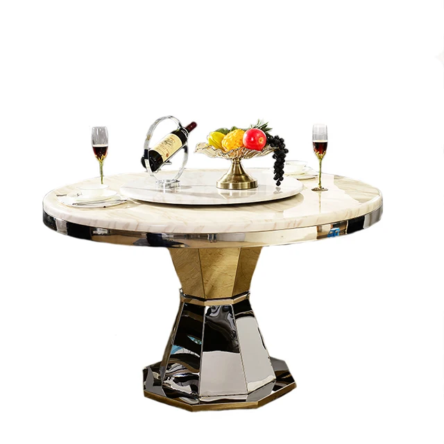 2023 round marble top stainless steel frame dinner tables for sale  dining  room use