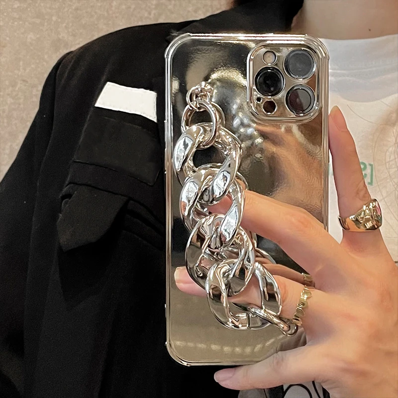 fashion luxury golden silver phone case with bracelet for iphone x xr xs max 8 plus 11 12 13 pro max case