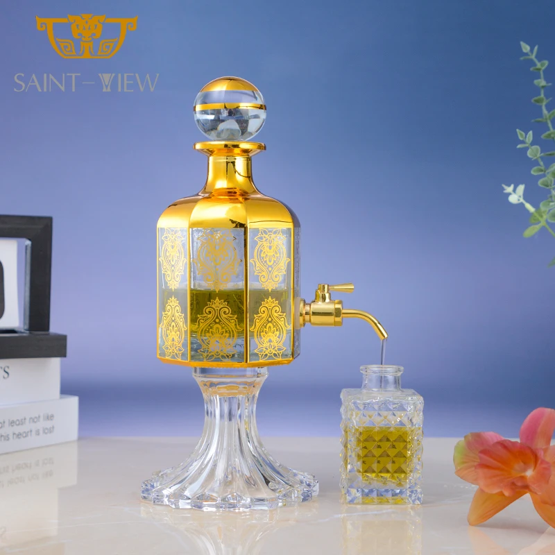 Luxurious Golden Crystal Perfume Fountain Dispenser with Vintage Design Elegant Fragrance Wedding Centerpiece