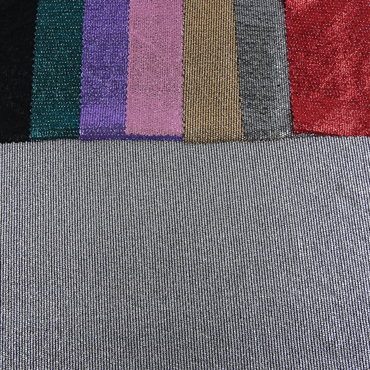 Chinese factory customized colors 87%Nylon 6%LUREX 7%Spandex knitted fabric nylon Lurex foil fabric