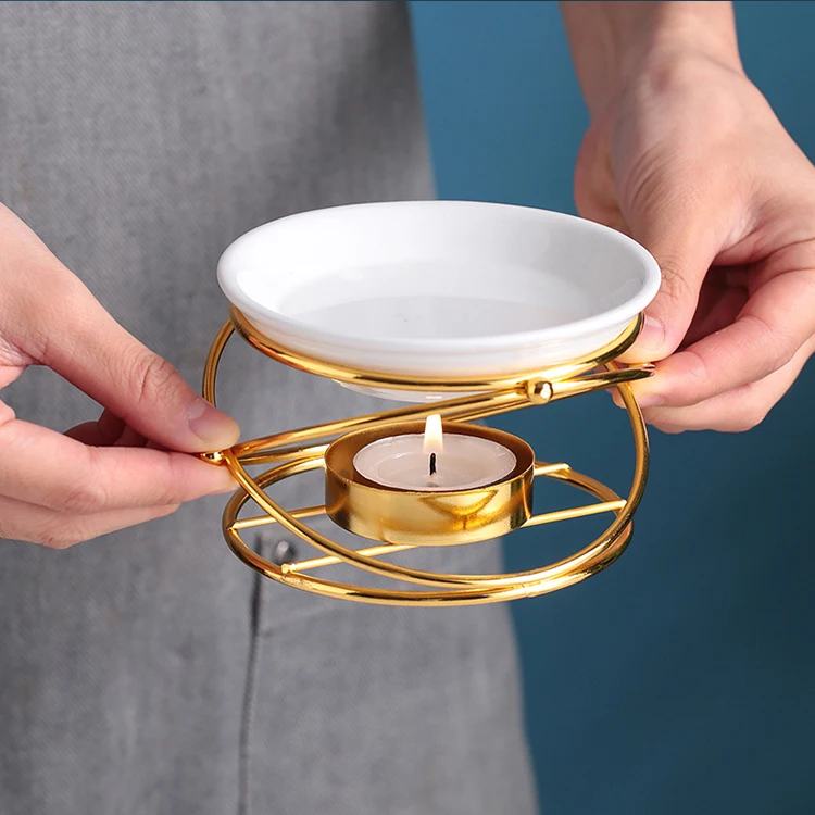 Wax Melt Candle Burner Diffuser Exquisite Gifts Ceramic Tray Plating Metal Oil Burners