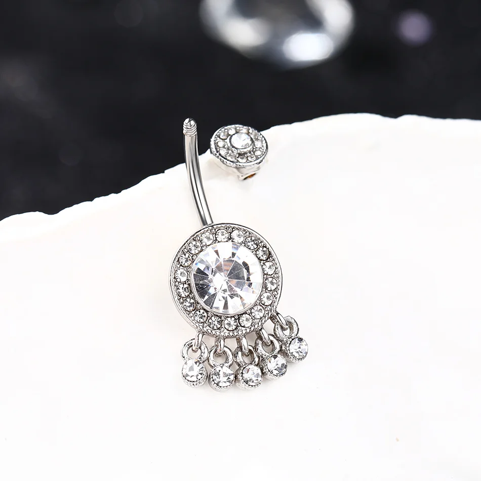 Body Jewelry Internally Threaded Surgical Steel Large Double Tier Pave CZ Belly Ring With Little Diamond Paved Jewelry