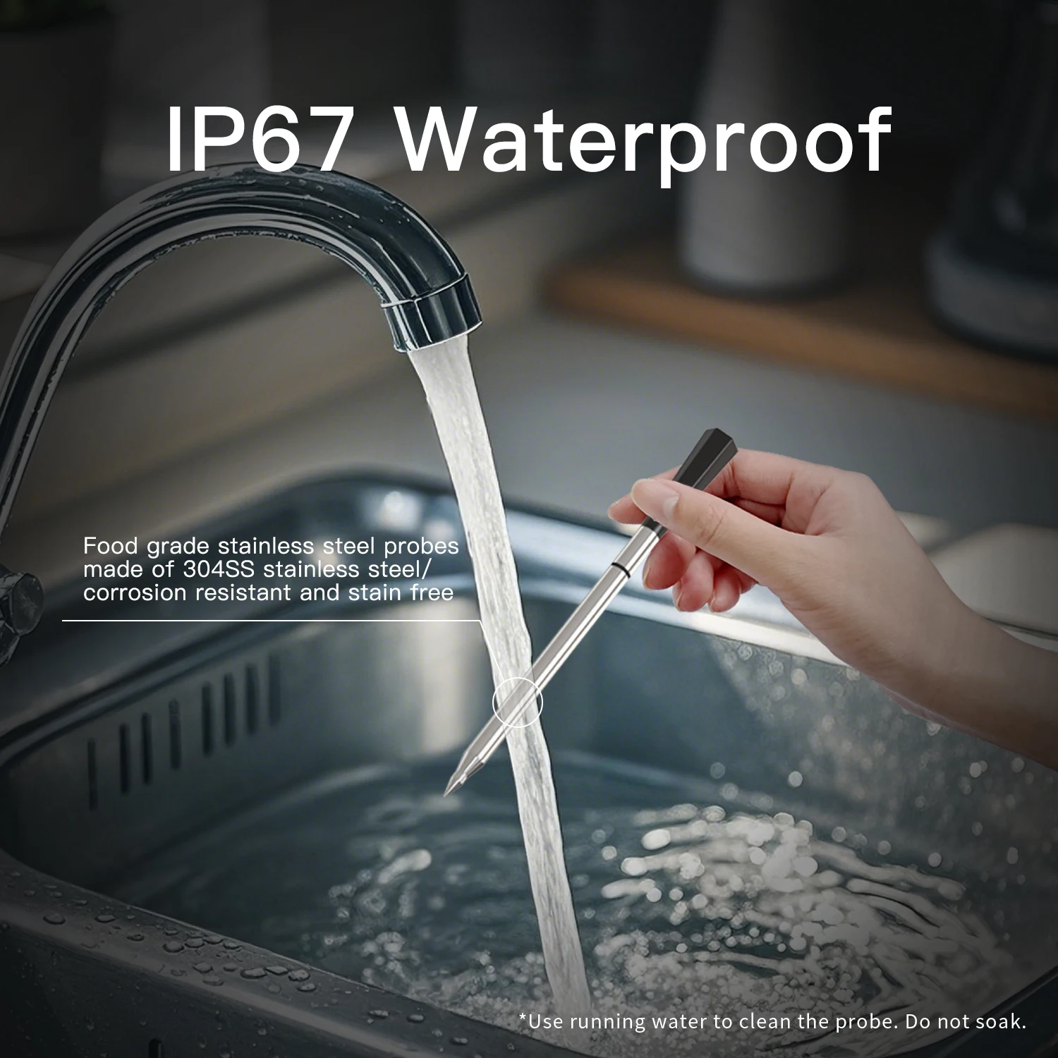 IP67 Waterproof Wireless Smart Thermometer with Dual Probe Digital Meat Thermometer for Kitchen Food Cooking Outdoor BBQ GRILL