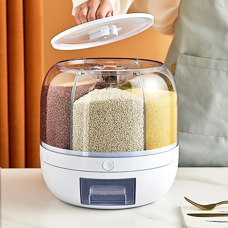 Dainty Factory Customized And Wholesale 360 Rotation Rice Dispenser Grain Dispenser Rotating Kitchen Storage Containers