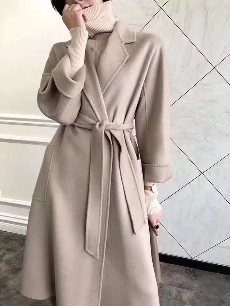 Double faced wool coat 100% cashmere coat cashmere winter coat for ladies