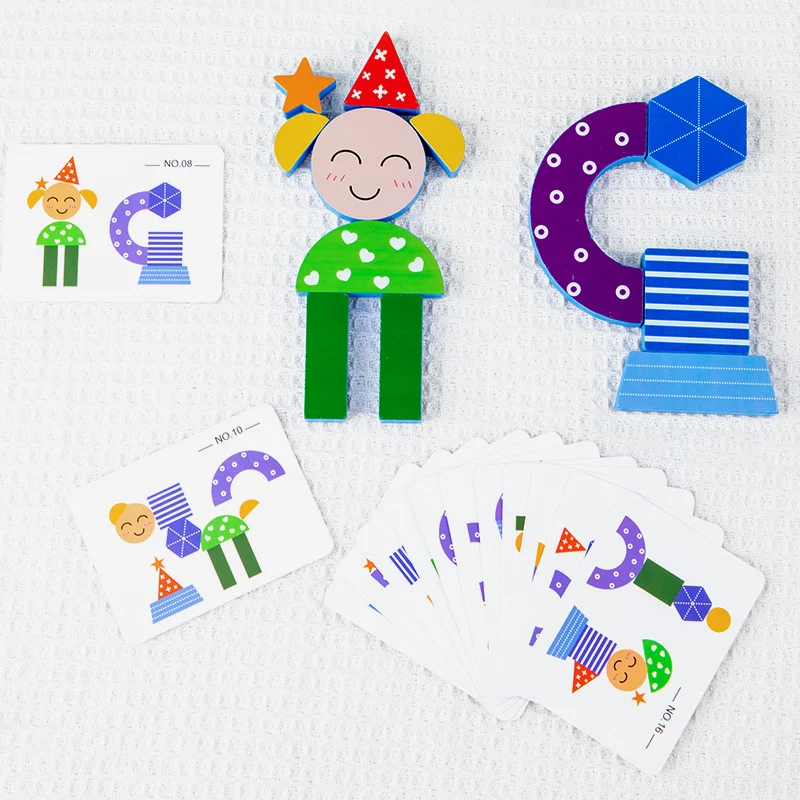 Early Educational Develop Wooden Pattern Blocks Shadow Matching Puzzle Wooden Jigsaw Puzzle Games for Kids