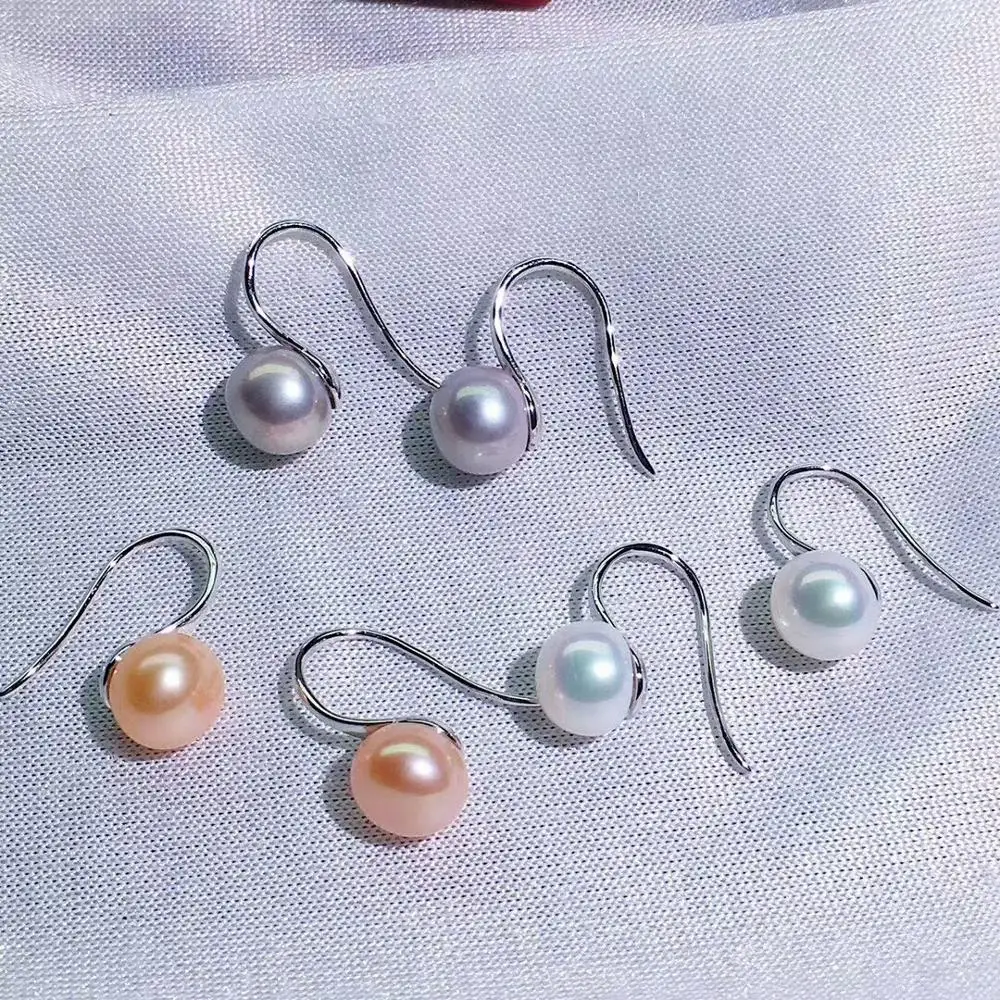 R.Gem. Wholesale S925 Silver Pendant 7-8mm Size Natural Fresh Water Pearl Dangle Earrings