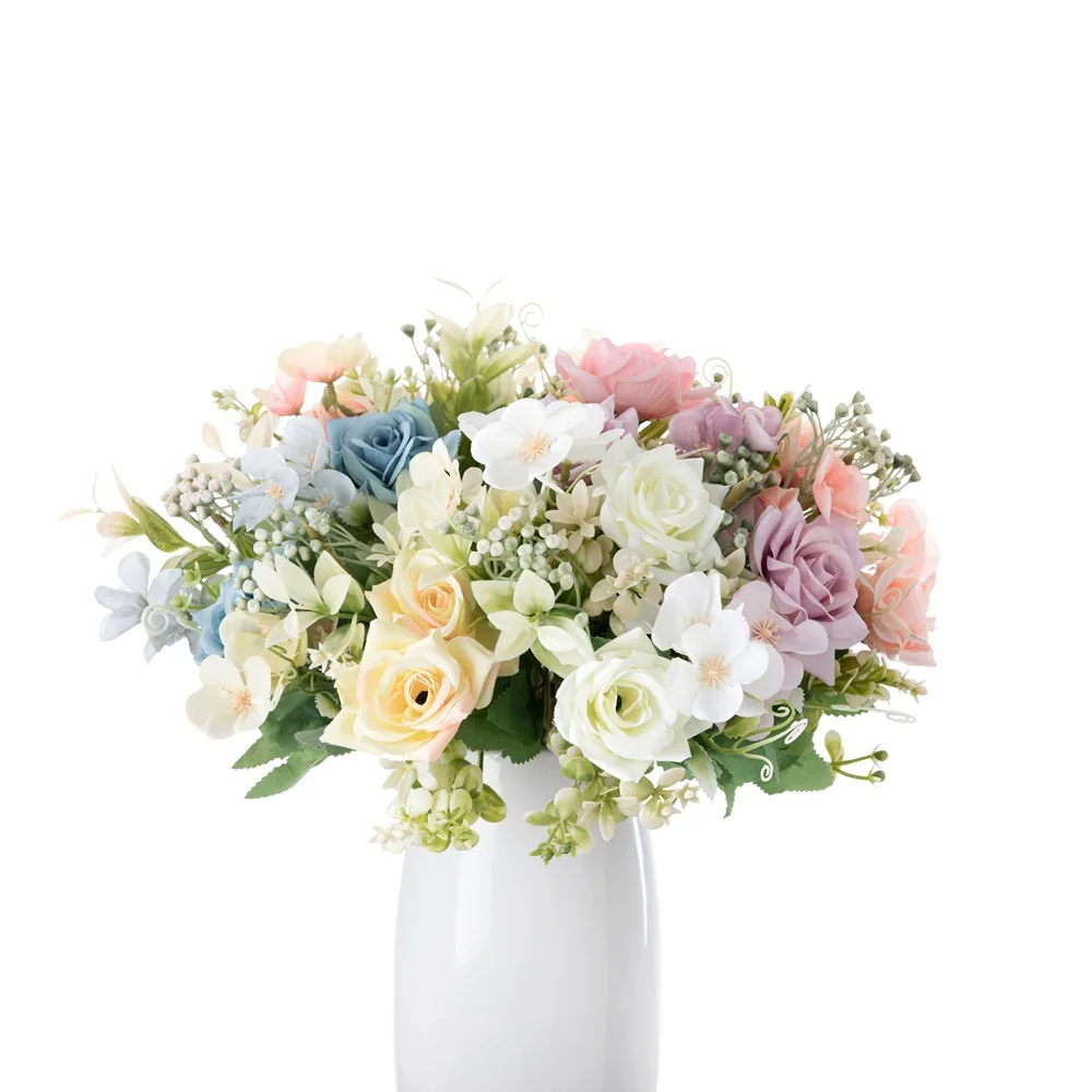 AD-001 New Arrival Wholesale Artificial Tea Rose Peony Bridal Bouquet Dandelion Flower Bundles Silk