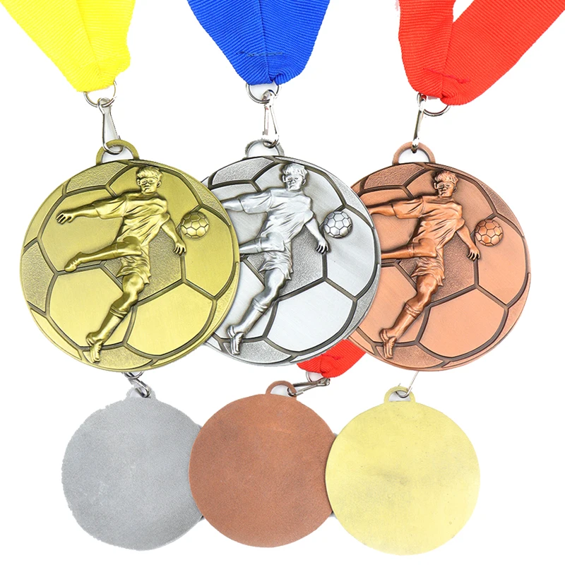 New VIP Custom Football Gold 3d Logo Medal Metal Casting Soccer Sports Award Medals With Ribbon