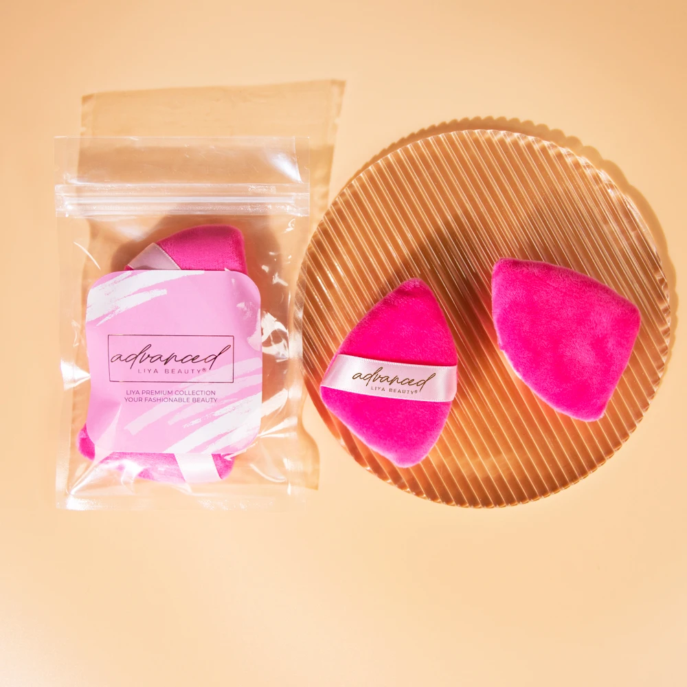 Private label custom logo factory supply Dark blue powder triangle velour cotton puff