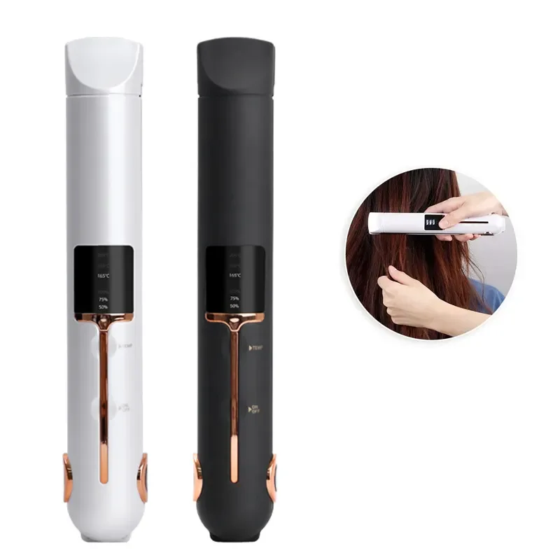 2 in 1 Cordless Flat Iron Curler Portable Wireless Mini USB Rechargeable 400 Degree Hair Straightener