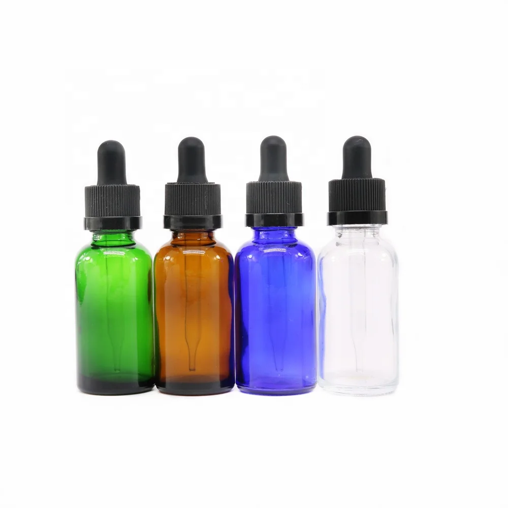 Blue clear amber green 30ml glass bottle dropper bottle with childproof cap