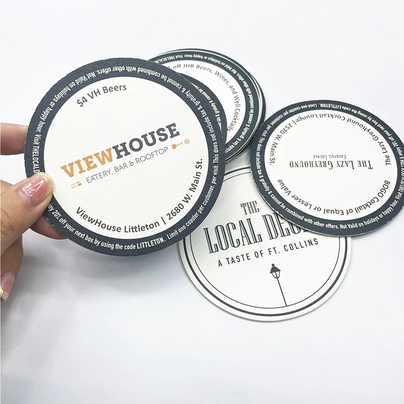 Wholesale promotional gift cardboard coaster paper pulp drink coaster cheap absorbent paper beer coaster bar table beer cup mat