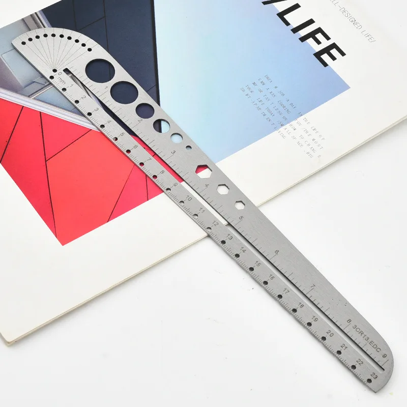 Multifunctional stainless steel ruler office compass hexagonal protractor portable outdoor tool ruler
