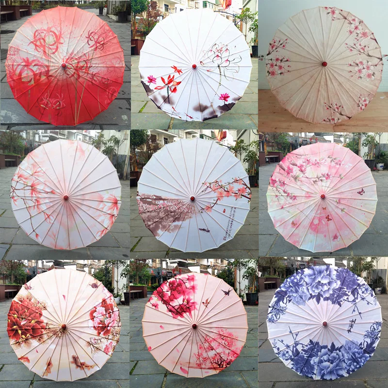 1pc Silk Cloth Women Umbrella Japanese Cherry Blossoms Ancient Dance Decorative Umbrella Chinese Oil Paper Umbrellas