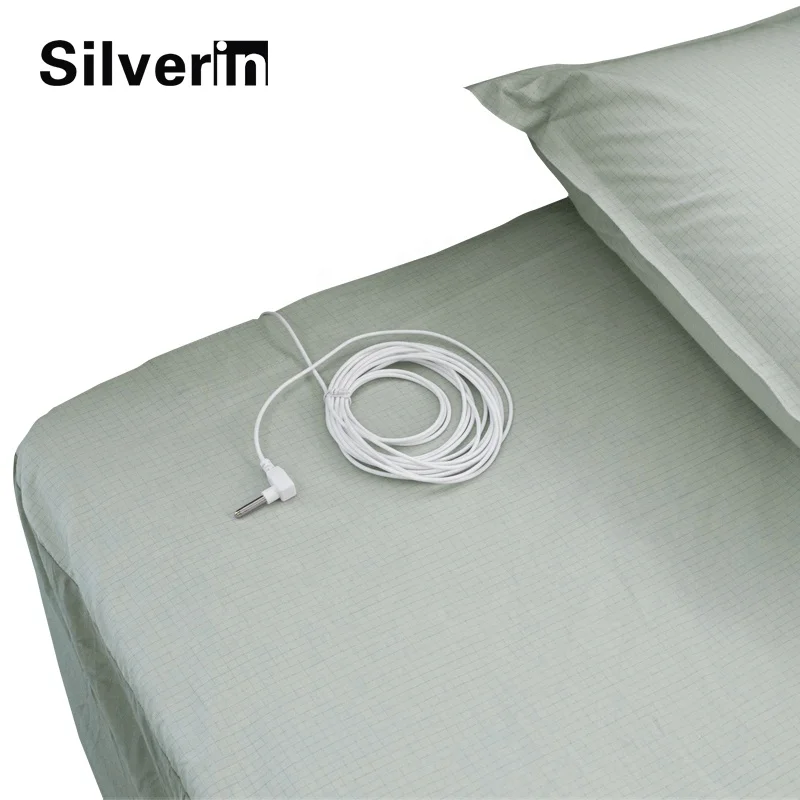 203x198x40 cm  Hot sale Silver fiber Earthing grounded fitted sleeping  bed sheet  with cord and plug