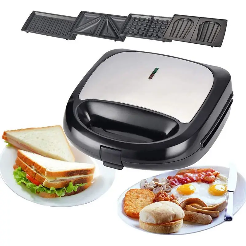 Electric Sandwich maker 4 in 1 Waffla maker removable nonstick plates stainless steel Sandwich grill panini for easy breakfast
