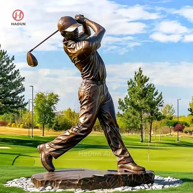 HaDun Golf Course Decor Life Size Brass Bronze Golfer Sculpture Statue